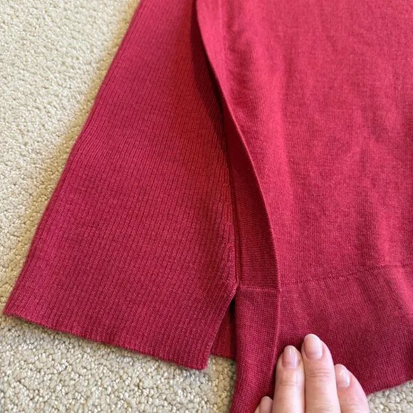 Eileen Fisher Dress Midi Sweater Merino Wool Minimalist Red Passion Flower SMALL