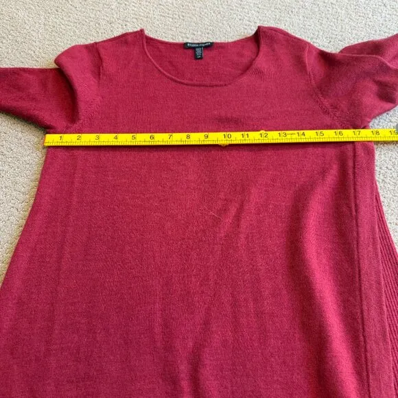 Eileen Fisher Dress Midi Sweater Merino Wool Minimalist Red Passion Flower SMALL
