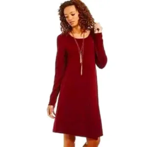 Eileen Fisher Dress Midi Sweater Merino Wool Minimalist Red Passion Flower SMALL