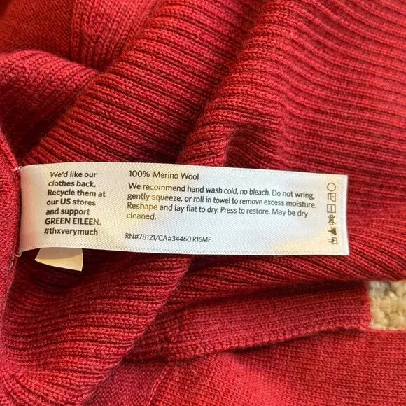 Eileen Fisher Dress Midi Sweater Merino Wool Minimalist Red Passion Flower SMALL