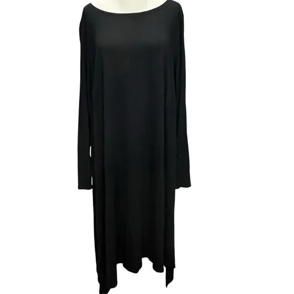 Eileen Fisher Dress Women 1X Black Viscose Jersey Knit Hi Low Stretch Minimalist