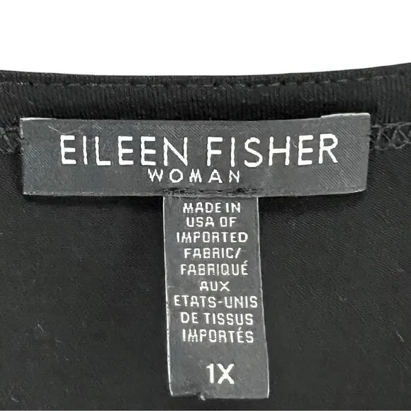 Eileen Fisher Dress Women 1X Black Viscose Jersey Knit Hi Low Stretch Minimalist