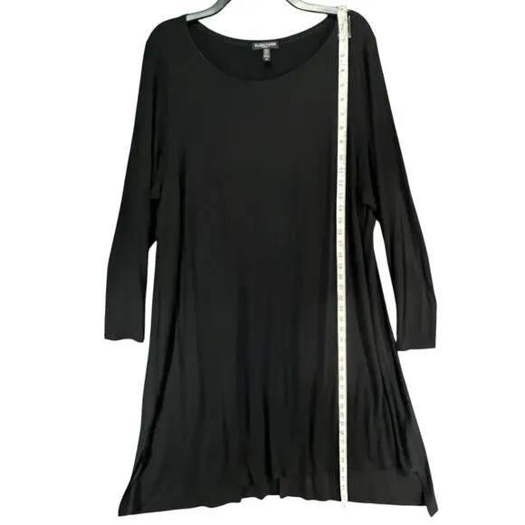 Eileen Fisher Dress Women 1X Black Viscose Jersey Knit Hi Low Stretch Minimalist