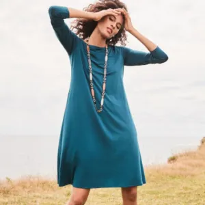 Eileen Fisher  Long Sleeve Jersey Dress in Blue Spruce  size XS