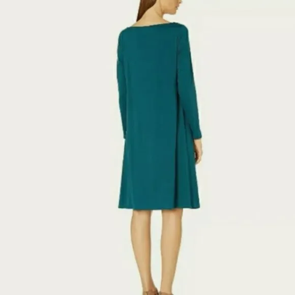 Eileen Fisher  Long Sleeve Jersey Dress in Blue Spruce  size XS
