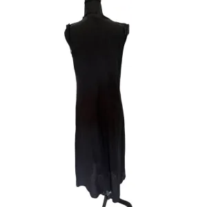 Eileen Fisher Maxi Dress S 100% Organic Linen Black Minimalist Raw Hem