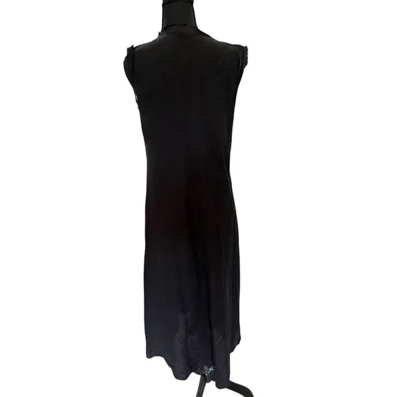 Eileen Fisher Maxi Dress S 100% Organic Linen Black Minimalist Raw Hem
