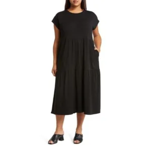 Eileen Fisher Minimalist Stretch Fine Jersey Tiered Dress