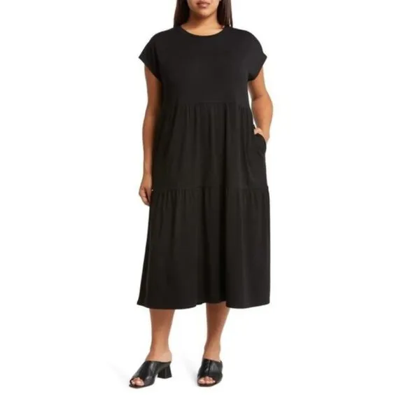 Eileen Fisher Minimalist Stretch Fine Jersey Tiered Dress
