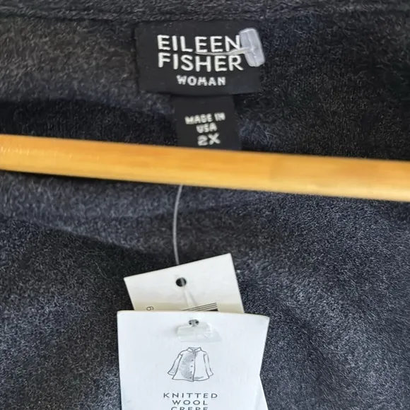 Eileen Fisher NEW knitted wool crepe 3/4 sleeve gray long dress plus size 2X