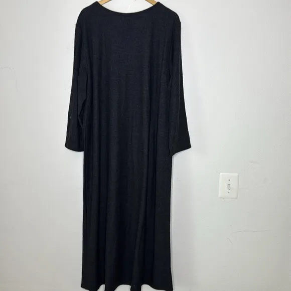 Eileen Fisher NEW knitted wool crepe 3/4 sleeve gray long dress plus size 2X