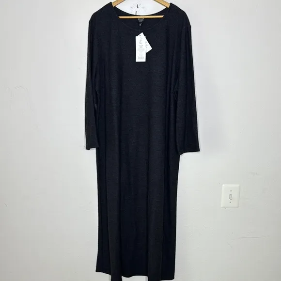 Eileen Fisher NEW knitted wool crepe 3/4 sleeve gray long dress plus size 2X