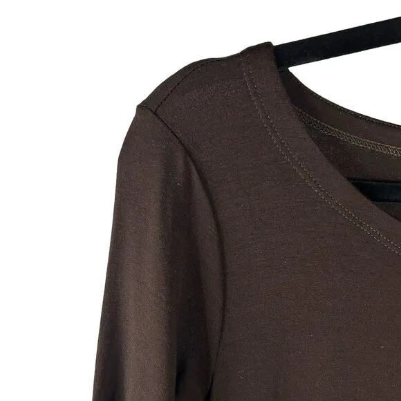 Eileen Fisher Size XS Stretch Jersey Handkerchief Hem Dress Midi Brown USA Made