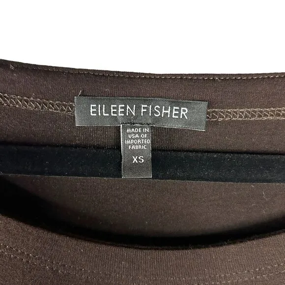 Eileen Fisher Size XS Stretch Jersey Handkerchief Hem Dress Midi Brown USA Made