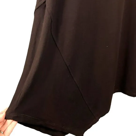 Eileen Fisher Size XS Stretch Jersey Handkerchief Hem Dress Midi Brown USA Made