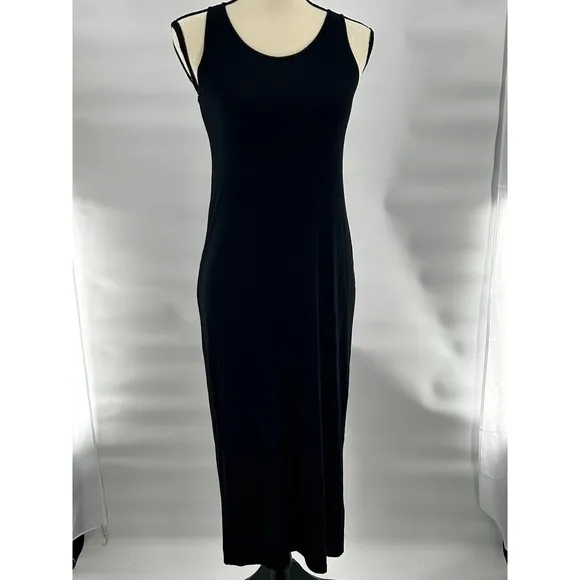 Eileen Fisher Sleeveless Midi Column Dress XS XSP Petite Black Lagenlook Capsule