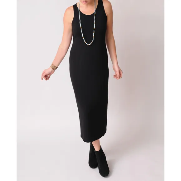 Eileen Fisher Sleeveless Midi Column Dress XS XSP Petite Black Lagenlook Capsule