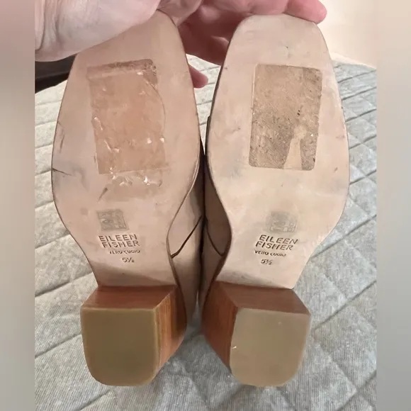 EILEEN FISHER Sz 5.5 Ember Neutral Tan Leather Block Heel Ankle Boots Orig $250