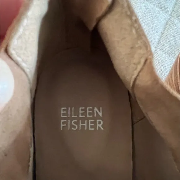 EILEEN FISHER Sz 5.5 Ember Neutral Tan Leather Block Heel Ankle Boots Orig $250