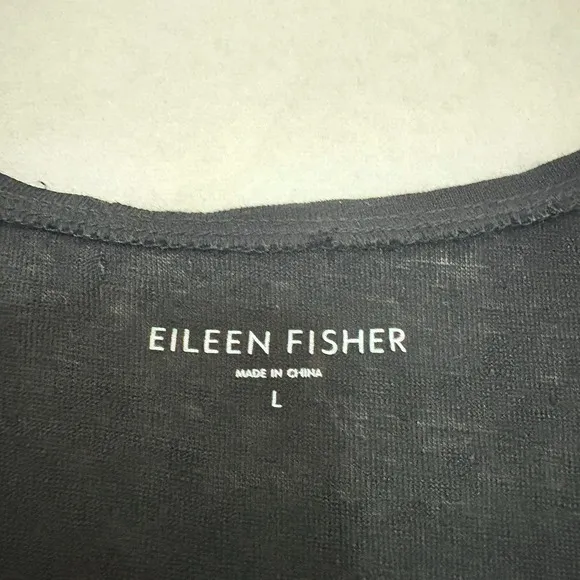 Eileen Fisher Sz L T Shirt Dress Black Knit Linen Minimalist Capsule Coastal