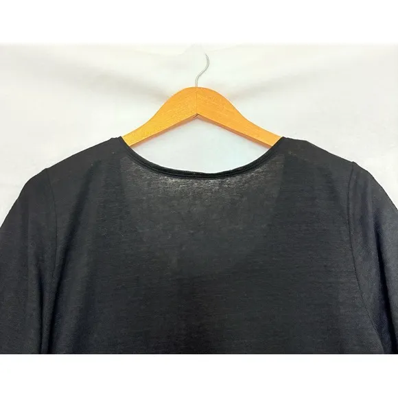 Eileen Fisher Sz L T Shirt Dress Black Knit Linen Minimalist Capsule Coastal