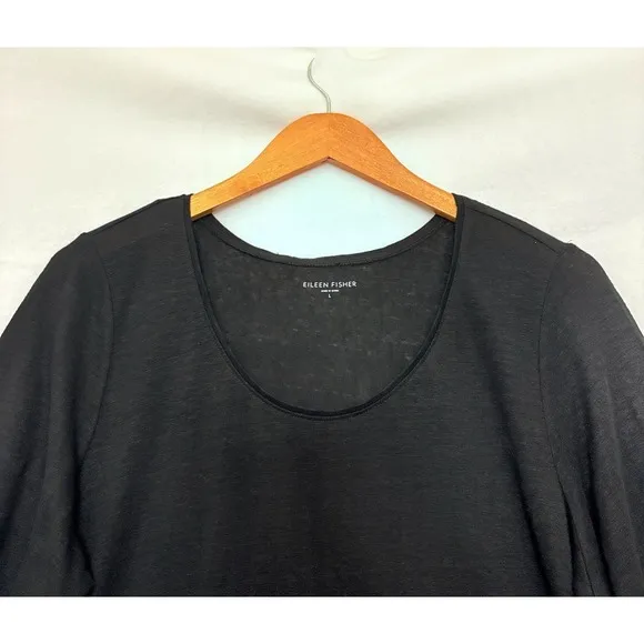Eileen Fisher Sz L T Shirt Dress Black Knit Linen Minimalist Capsule Coastal