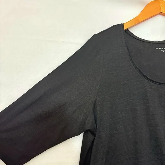 Eileen Fisher Sz L T Shirt Dress Black Knit Linen Minimalist Capsule Coastal