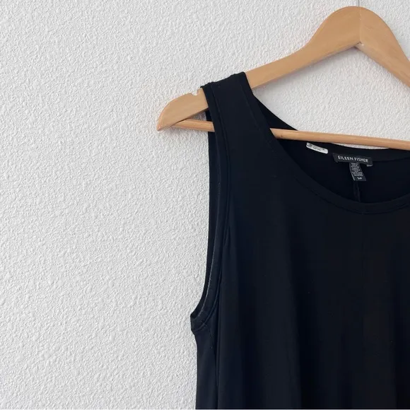 Eileen Fisher Trapeze Sleeveless Minimalist Shirt Dress in Black