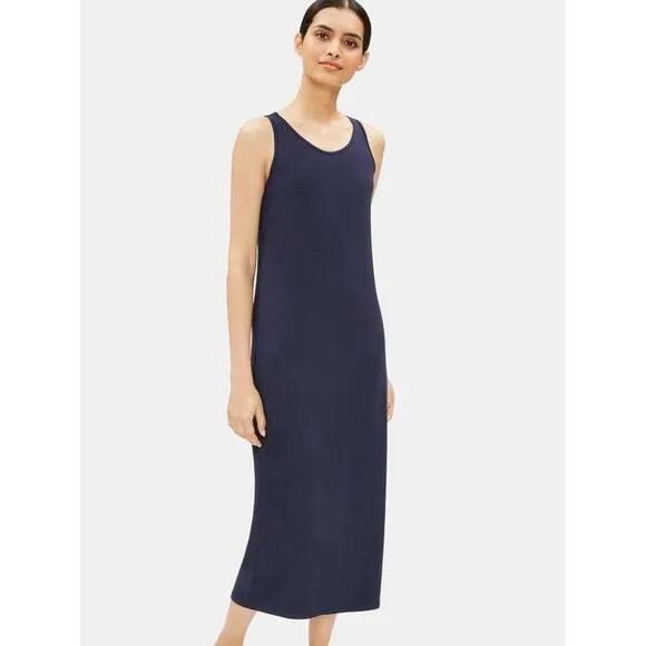 Eileen Fisher Womens Navy Sleeveless Old Money Quiet Luxury Maxi Dress XXS