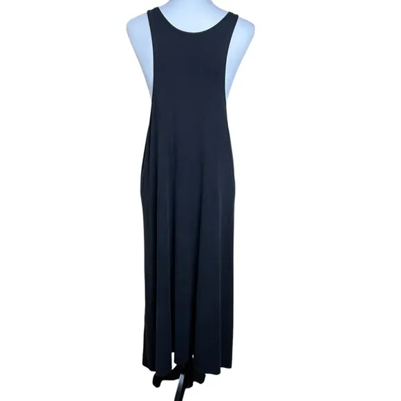 Eileen Fisher Women’s Size L Black Midi Tank Dress Minimalist Lagenlook Pockets