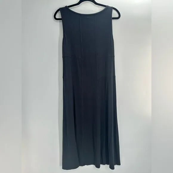 Eileen Fisher Womens Midi Dress Black Sleeveless Knit Stretch Minimalist PM