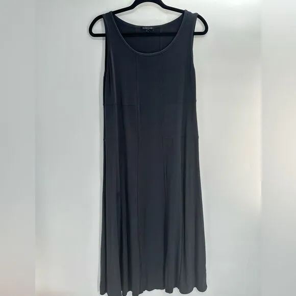 Eileen Fisher Womens Midi Dress Black Sleeveless Knit Stretch Minimalist PM