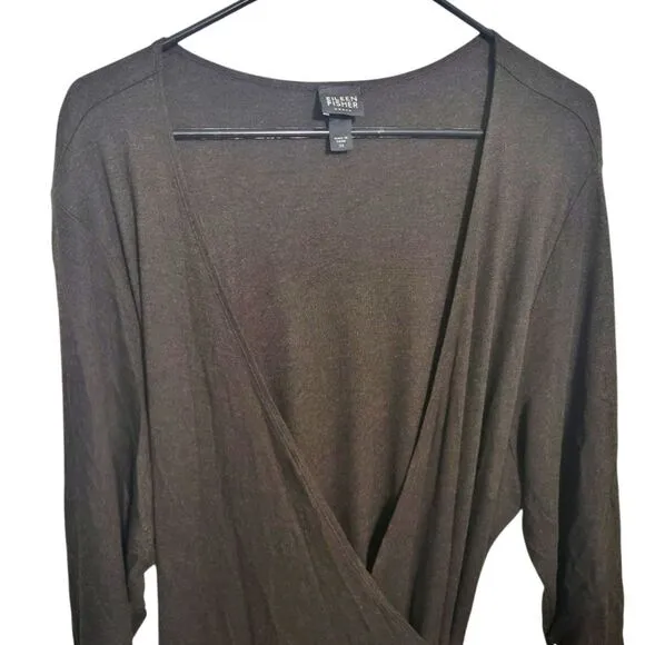 Eileen Fisher Woman Knit Chocolate Brown True Wrap Dress Midi, Plus Size 2X