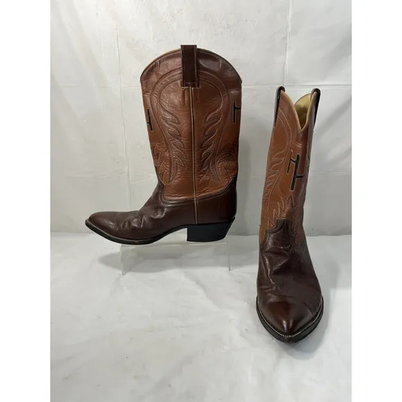 El Paso Boot Company Mens 10D Western Brown Leather Cowboy Boots Vintage