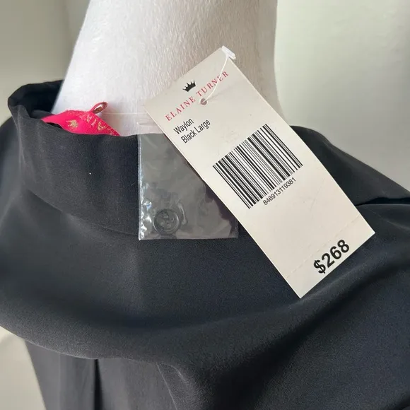 Elaine Turner NWT dress with tie belt, color black size large. Quite luxury.