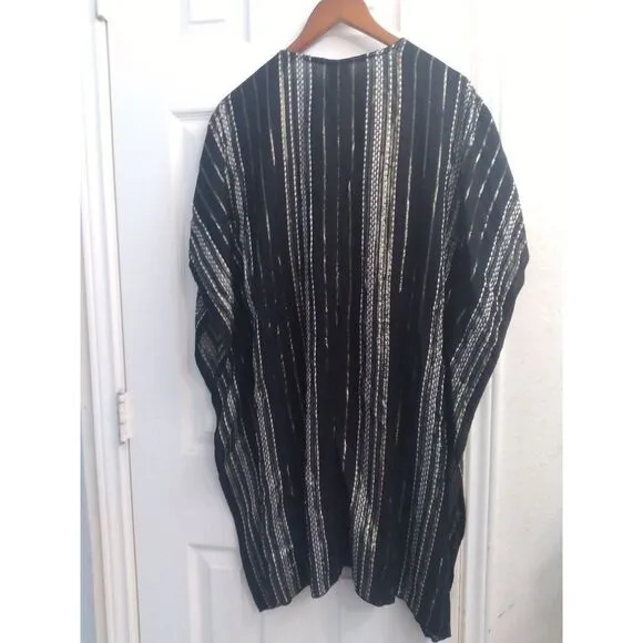 Elegant Black &amp; Silver Striped Kaftan‎ Dress Metallic Evening Wear Loose Fit