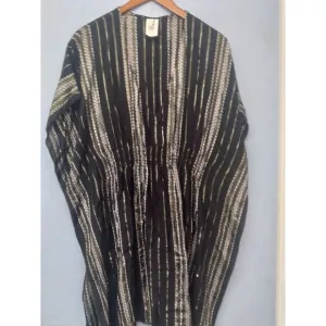 Elegant Black &amp; Silver Striped Kaftan‎ Dress Metallic Evening Wear Loose Fit