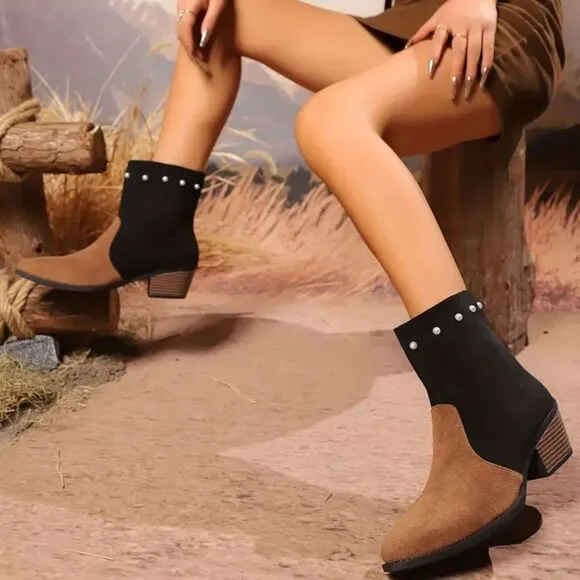 Elegant Black and Brown Ankle Boots sz 8
