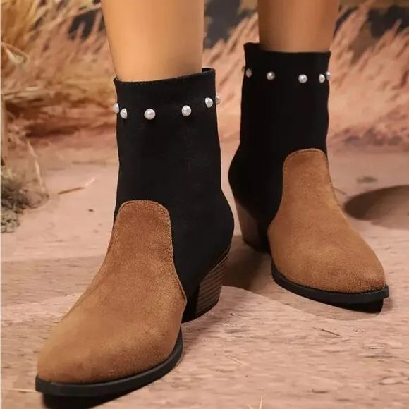 Elegant Black and Brown Ankle Boots sz 8