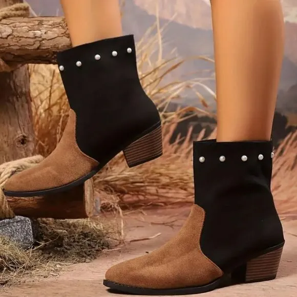 Elegant Black and Brown Ankle Boots sz 8
