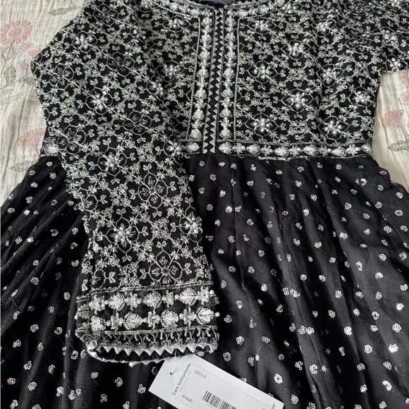 Elegant Black and White/pearl Desi embellished gown formal luxury