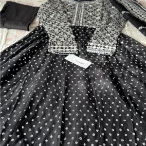 Elegant Black and White/pearl Desi embellished gown formal luxury