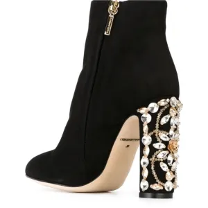 Elegant Black Ankle Boots with Embellished Heel