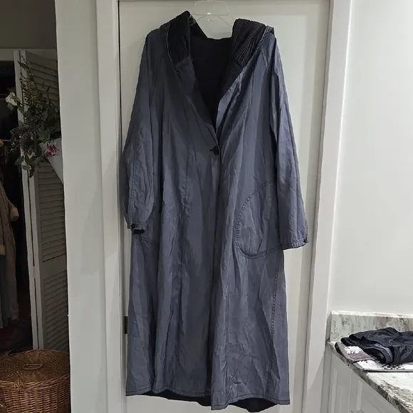 Elegant Black Hooded Rain Coat