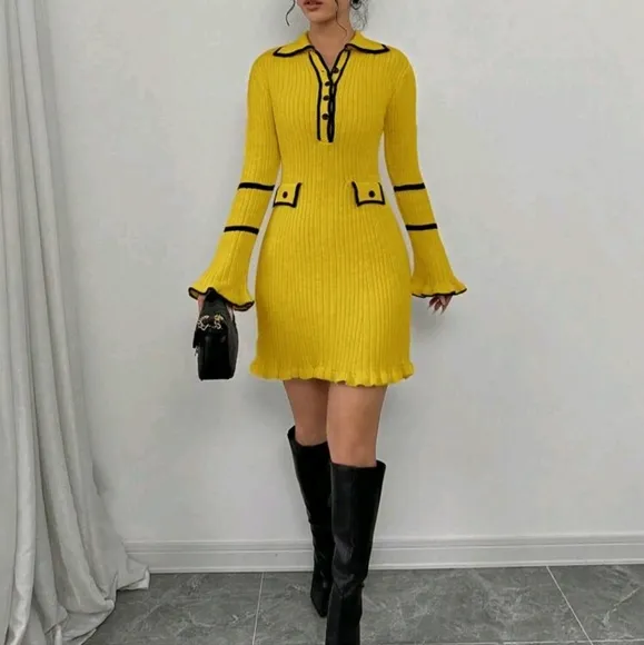 Elegant Knitted Sweater Dress, Minimalist Casual Style For Everyday
