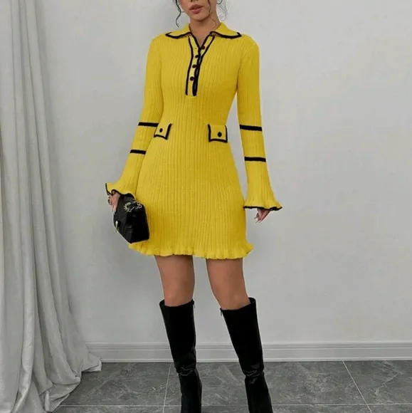 Elegant Knitted Sweater Dress, Minimalist Casual Style For Everyday