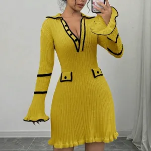 Elegant Knitted Sweater Dress, Minimalist Casual Style For Everyday