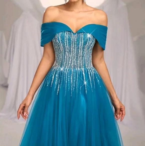 Elegant Luxury Off Shoulder Beaded Sequin Floral Patchwork Convertible Dress