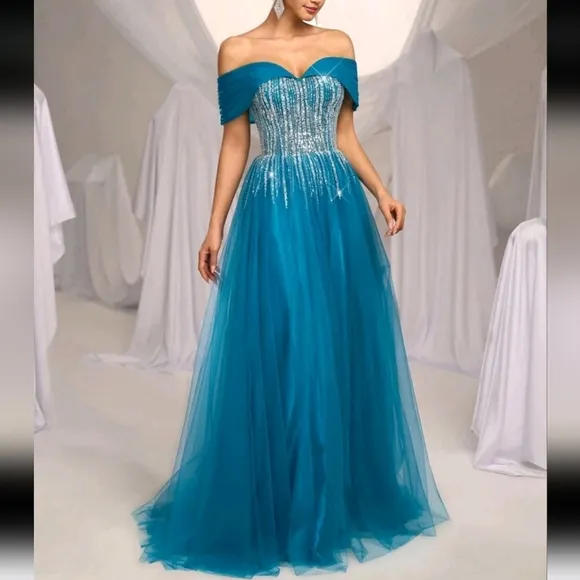 Elegant Luxury Off Shoulder Beaded Sequin Floral Patchwork Convertible Dress
