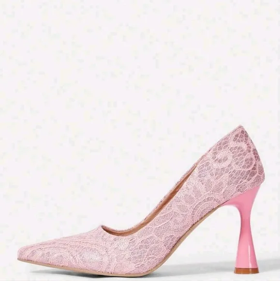 Elegant Pink Lace Pointed Toe High Heel Pumps,Comfortable Party Shoes For Women